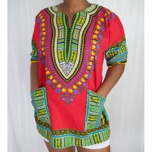 Red Dashiki Top/Tunic - UNISEX